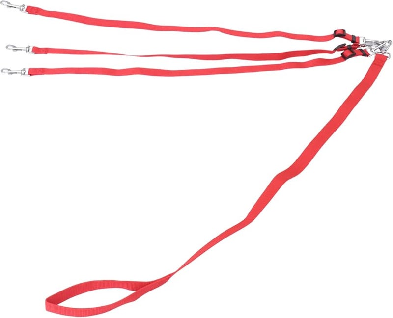 حبل تدريب الكلاب ثلاثي الرؤوس من النايلون الأحمر عالي المتانة للكلاب الصغيرة والمتوسطة في الهواء الطلق - Image 1